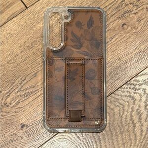 Walli Cases Brown Leaf Pattern Leather Samsung S23 Plus Phone Case